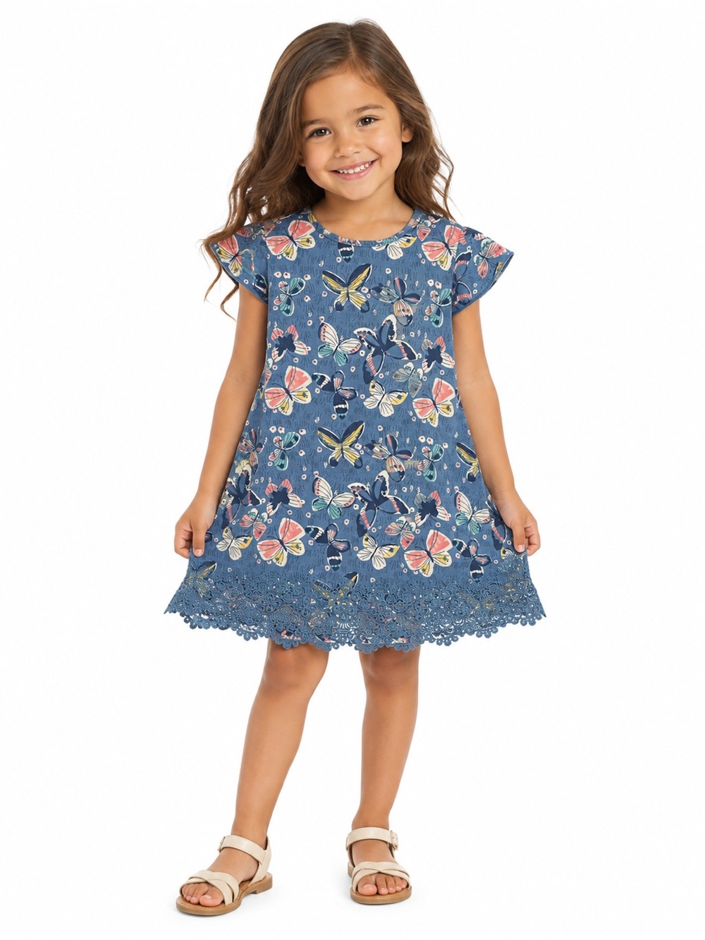True Craft Blue Butterfly Crochet-Hem Sundress